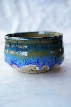 Tee Matcha Schale handgetöpferte Keramik – blau-türkis